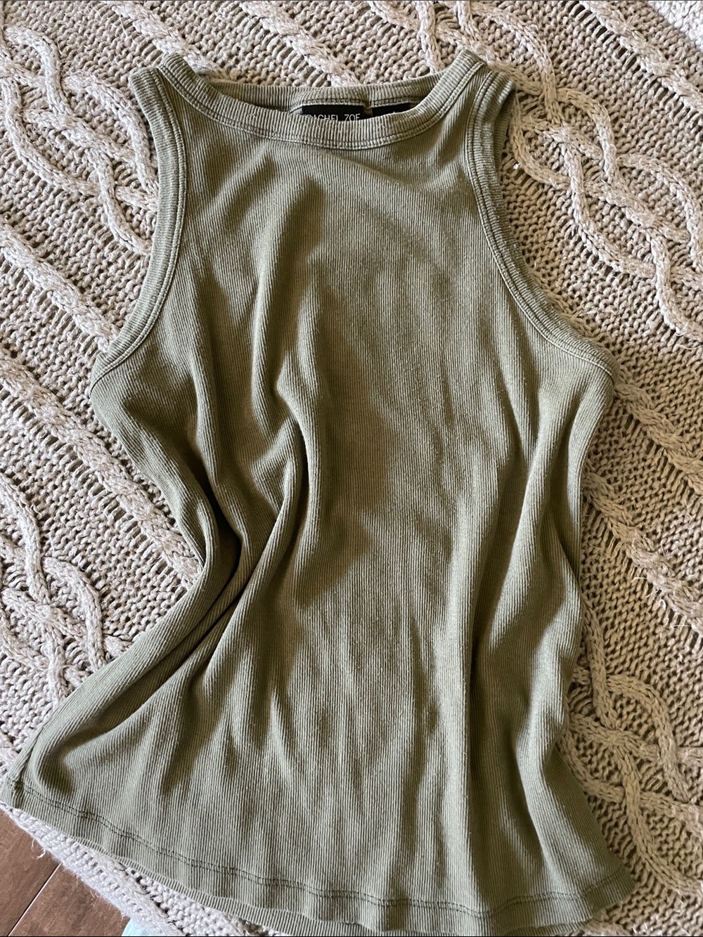 Rachel Zoe Olive Green Ribbed Tank Top